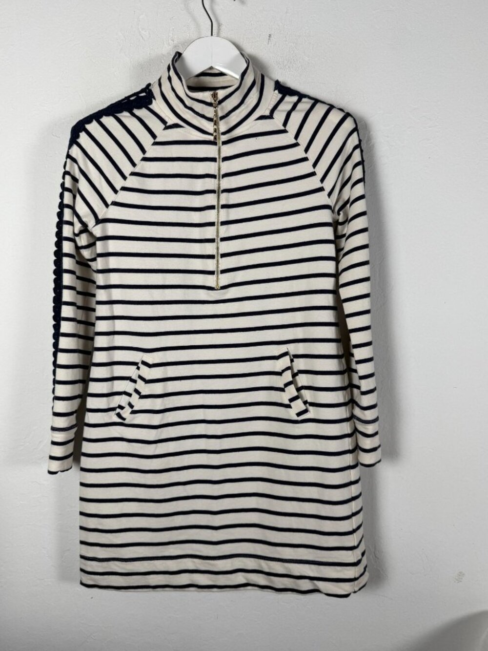 Lilly Pulitzer Womens Skipper Dress Small White Navy Coastal Stripe Pullover